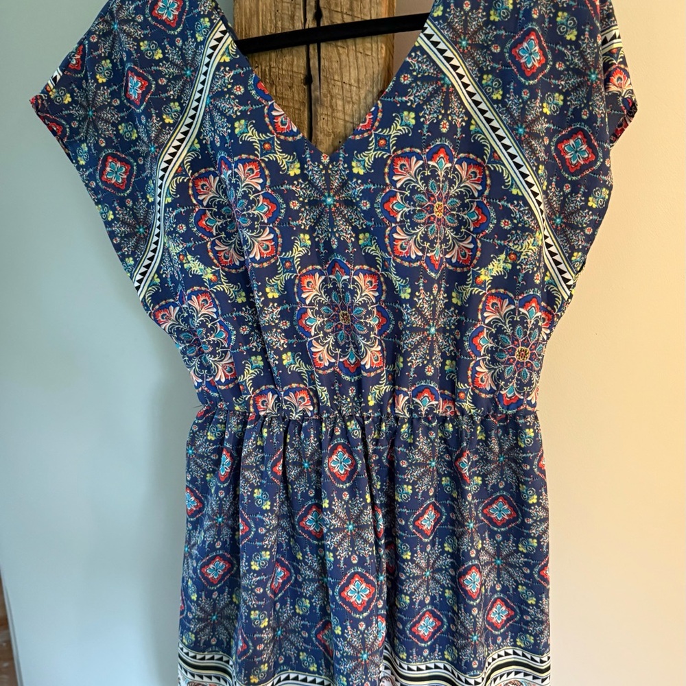 Charlotte Russe Blue and Red Patterned Dress